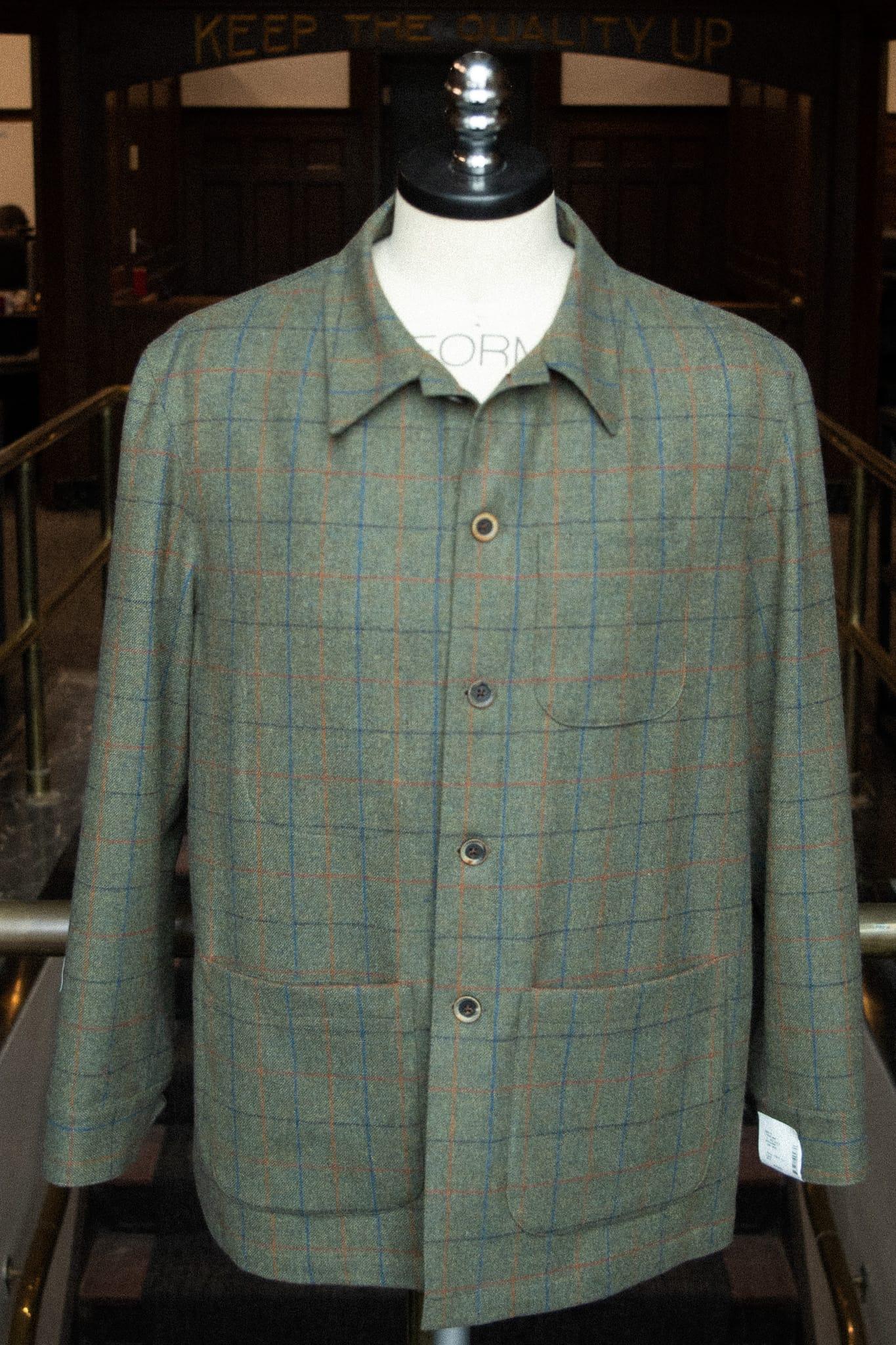 Doyle overshirt in green tattersall check on a tailor’s bust form
